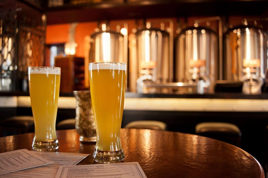 Beer in a pilsner glass in a restaurant